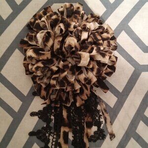 Leopard and Black Lace Flower Pin